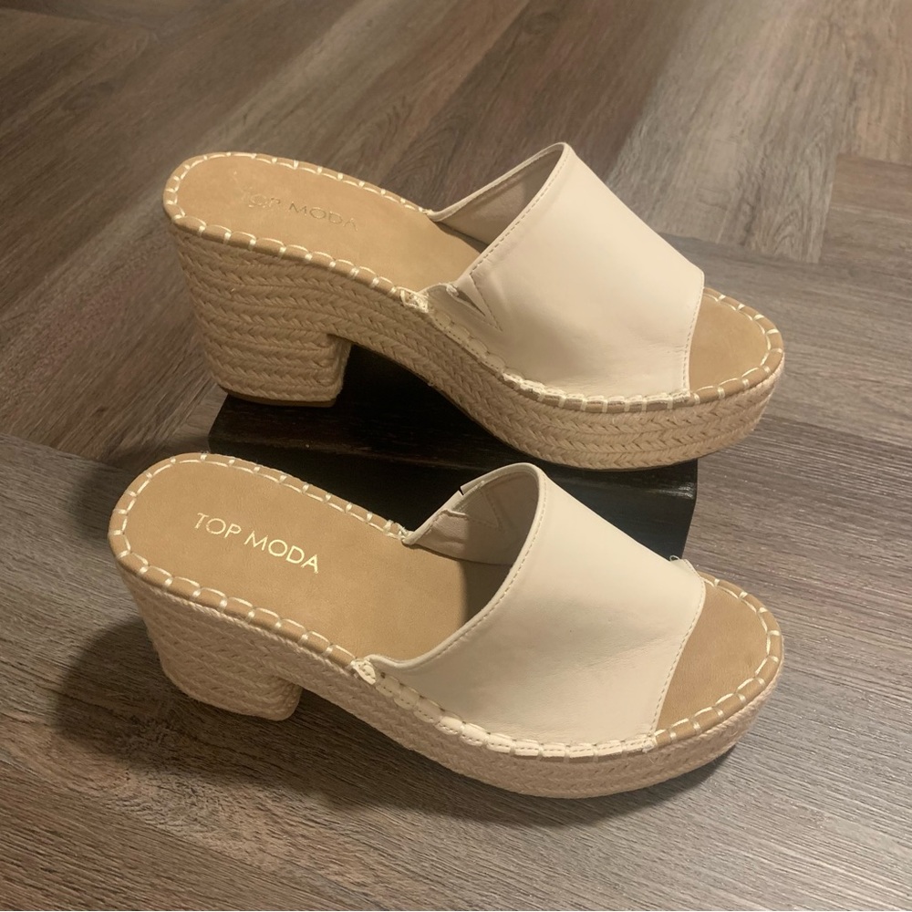 TOP Moda Cream and Raffia Leatherette platform Slides